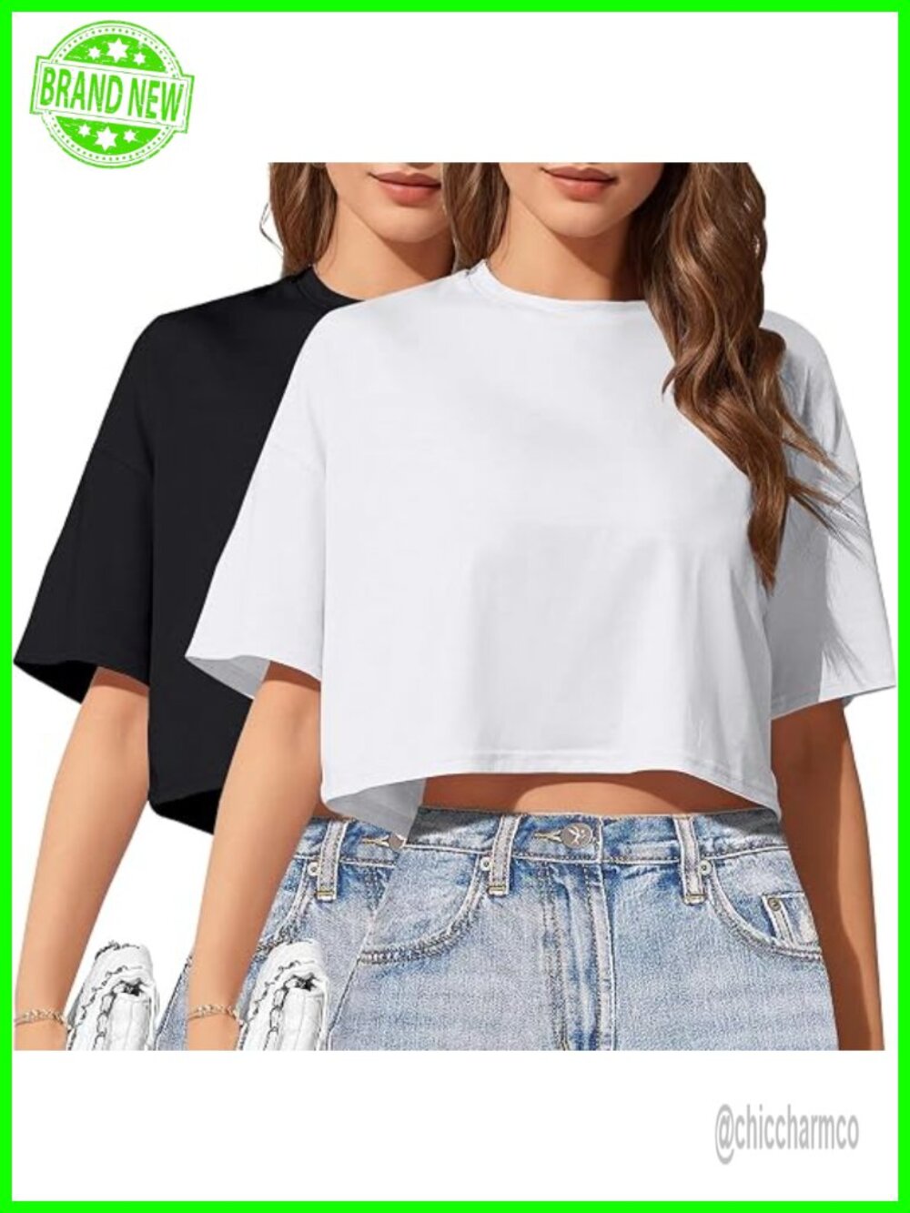 Women's Crop Top Drop Shoulder Short Sleeve Tee Crewneck Summer Top